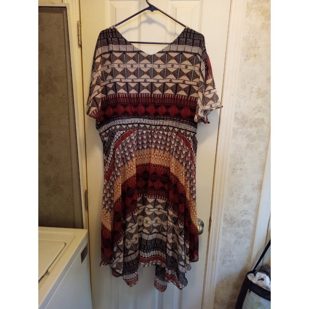 NWT CHRIS McLAUGHLIN Flowy Fit & Flare Dress 18W BROWN RED BLACK Summer Boho - Picture 2 of 10